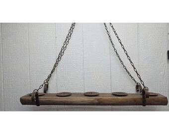 Vtg Handmade Candle Hanging Chandelier Lamp Light Farmhouse Rustic Barn