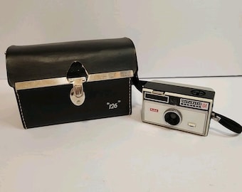 Kodak Instamatic 104 Film Camera UNTESTED For Parts AS IS With Vtg Leather Bag