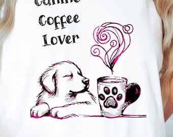 Chemise amateur de café canin, t-shirt vintage crayon chien et tasse à café, cadeau t-shirt graphique café maman chien
