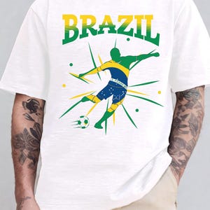 Brazil Soccer Player Silhouette Flag Design | Powerful Football Art | National Pride Sports Graphic White