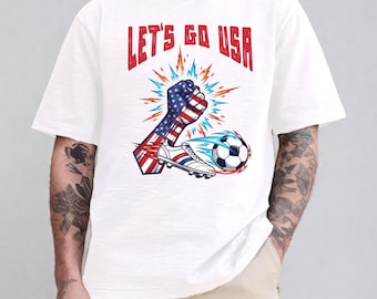 Camiseta de fútbol Lets Go USA, camiseta de fanático del fútbol de EE. UU. 2026, gráfico de fútbol rojo, blanco y azul