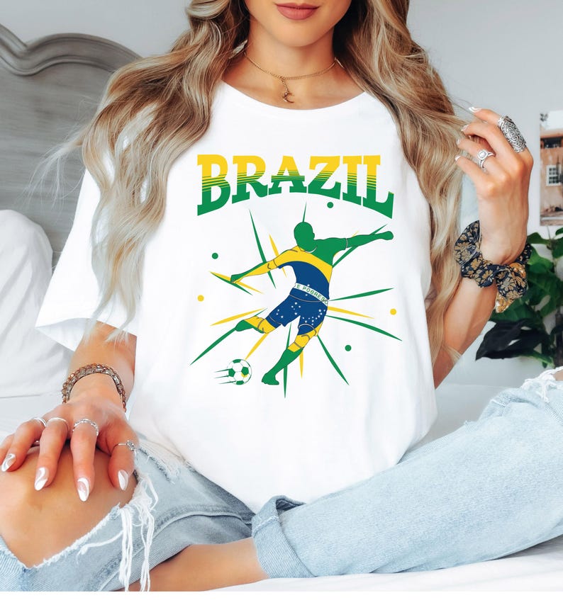 Brazil Soccer Player Silhouette Flag Design | Powerful Football Art | National Pride Sports Graphic image 4