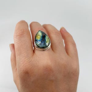 Pear Shaped Labradorite Ring | Statement Gemstone Ring | Large Labradorite Ring | Boho Cocktail Ring | Handmade Ring | Sterling Silver Ring