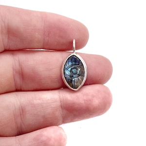 Labradorite Evil Eye Charm | Protection Talisman | Boho Gemstone Pendant | Spiritual Jewelry Component | Third Eye Charm for Necklaces