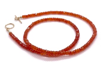 Carnelian Beaded Necklace | Natural Orange Gemstone Jewelry | Handmade Boho Necklace | Orange Crystal | Gift for Her | Layering Necklace
