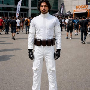 Mandalorian Star Wars Book of Boba Fett inspired 3-piece flight suit cosplay costume featuring a black tactical bounty hunter outfit with flak vest and tailored fit. This Mandalorian suit is crafted with durable fabric, reinforced stitching, and detailed panel design for a screen-inspired look. Ideal for Star Wars cosplay, Comic Con, Halloween, and sci fi events, this outfit offers comfort, mobility, and a bold armor-ready style for dedicated fan