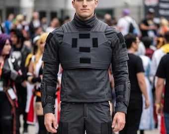 Mandalorian Star Wars Inspired 3-Piece Dark Gray Flight Suit | Bounty Hunter Cosplay Outfit With Flak Vest | Custom Star Wars Fan Costume
