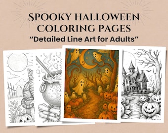 Halloween Coloring Book | 15 Spooky Line Art Pages (Printable PDF)