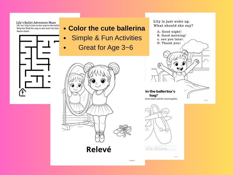 Ballet Coloring for Toddlers and Preschoolers, Printable Ballet