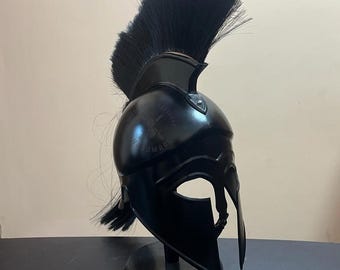 Spartan Corinthian Helmet with Black Plume, 18 Gauge Steel Greek Armor, Movie Replica Helmet