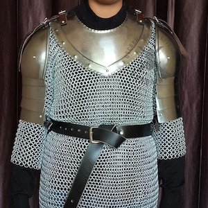 Medieval Pauldrons Shoulder Arms with Gorget 18 Gauge Steel For Renfaire Costume & Reenactment Halloween Sale