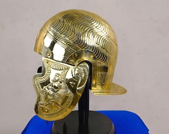 Roman Cavalry Helmet – 18 Gauge Brass Embossed, Historical Roman Armor for Reenactment, LARP, Costume & Collectors