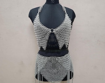Anodized Aluminum Chainmail Top and Skirt Set: Renfaire Cosplay Girl Costume Halloween Gifts