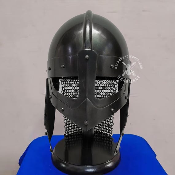 Viking Raven Helmet - Black Mild Steel Norse Armor - Wearable Medieval Helmet with Stand