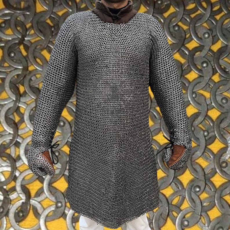 Attached chainmail gloves made from aluminium rings, medieval gauntlet style hand protection