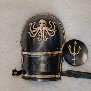 Medieval Spaulder arm with Octopus Design Black 18 Gauge Mild Steel HEMA Combat Renfaire & Larp, Black Friday Sale