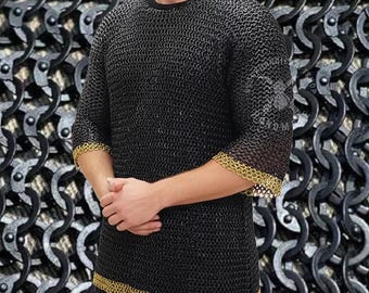8mm Chainmail Shirt Medieval Flat Ring Armor – Riveted Steel Chainmail Hauberk for Viking LARP