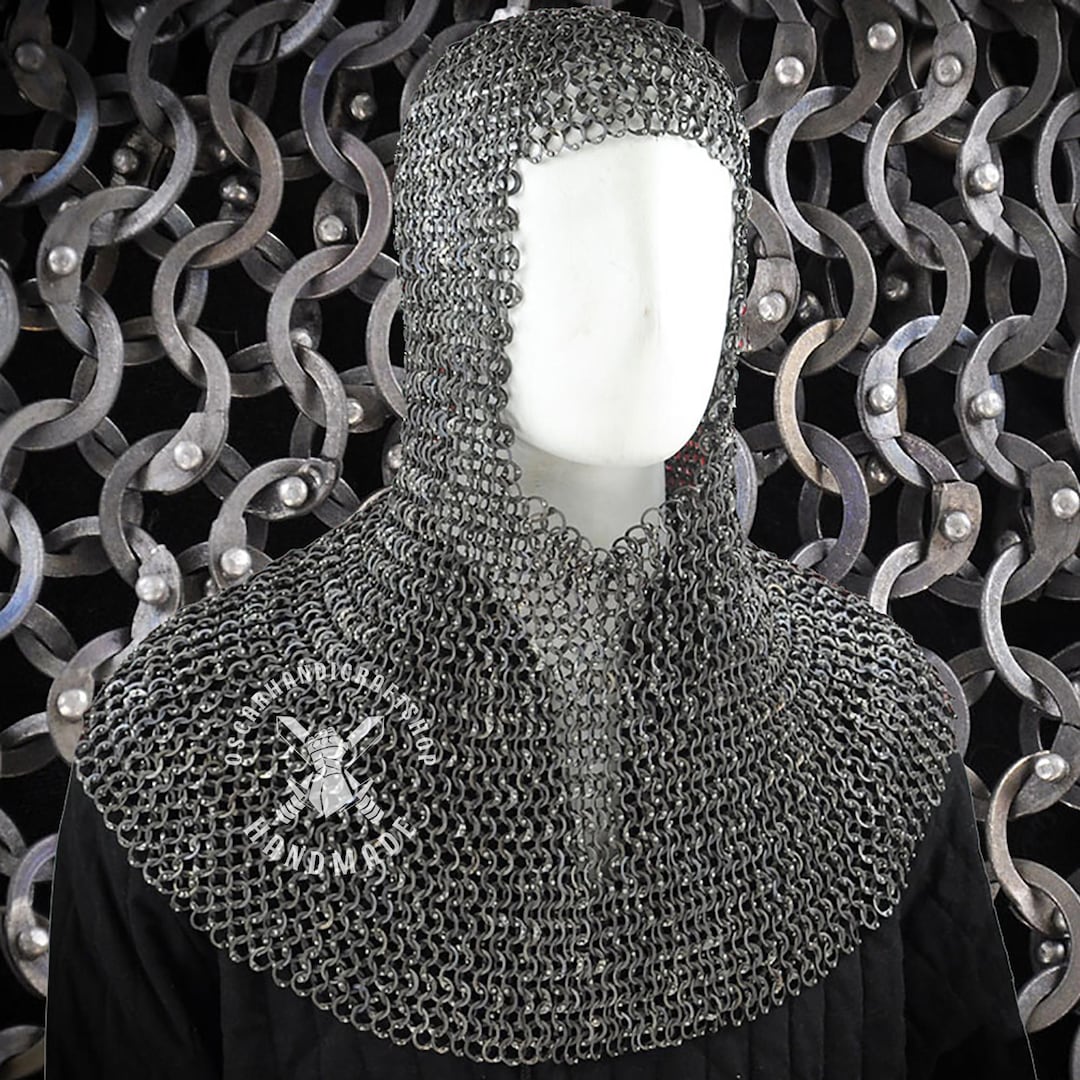 Titanium Chainmail Coif: 9MM Flat Riveted Every Rings, LARP Reenactment ...