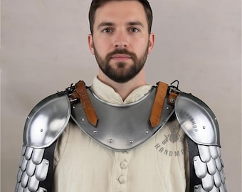 Medieval Knight Steel Pauldrons with Scale Armor – Handcrafted Shoulder Armor for LARP