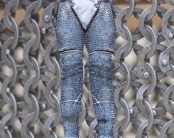 Chainmail Chausses – Medieval Leg Armor | 9mm Flat Riveted Ring Leggings with leather trim