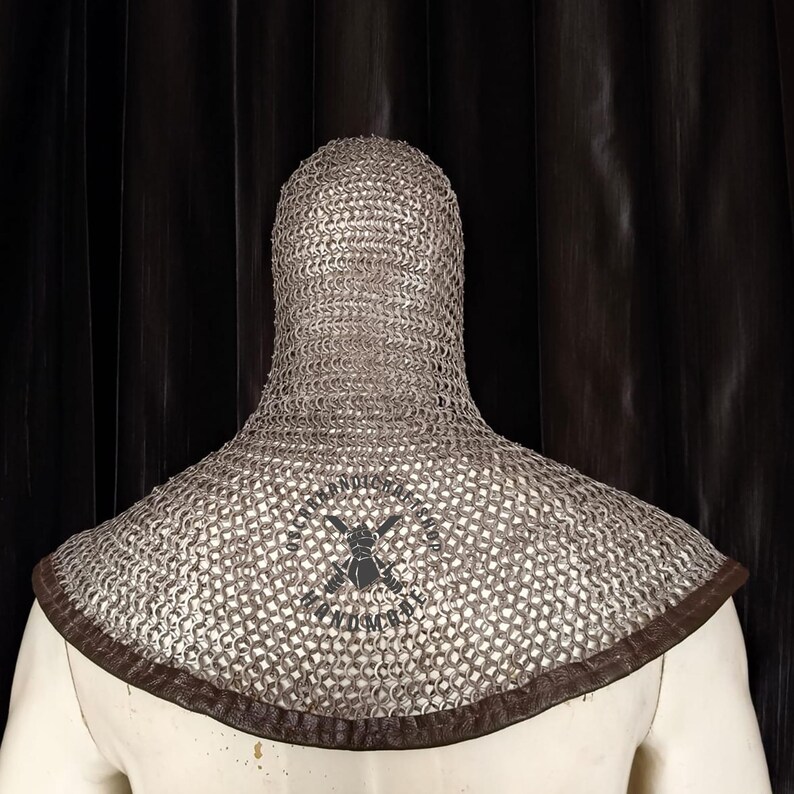 Medieval Chainmail Coif Hood – 9mm Flat Ring Dome Riveted Mild Steel ...