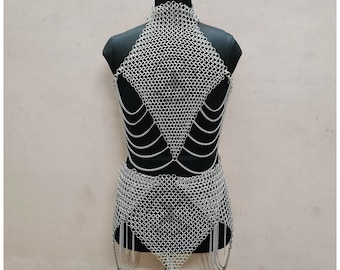 Anodized Aluminum Chainmail Top and Skirt Set: Renfaire Cosplay Girl Costume