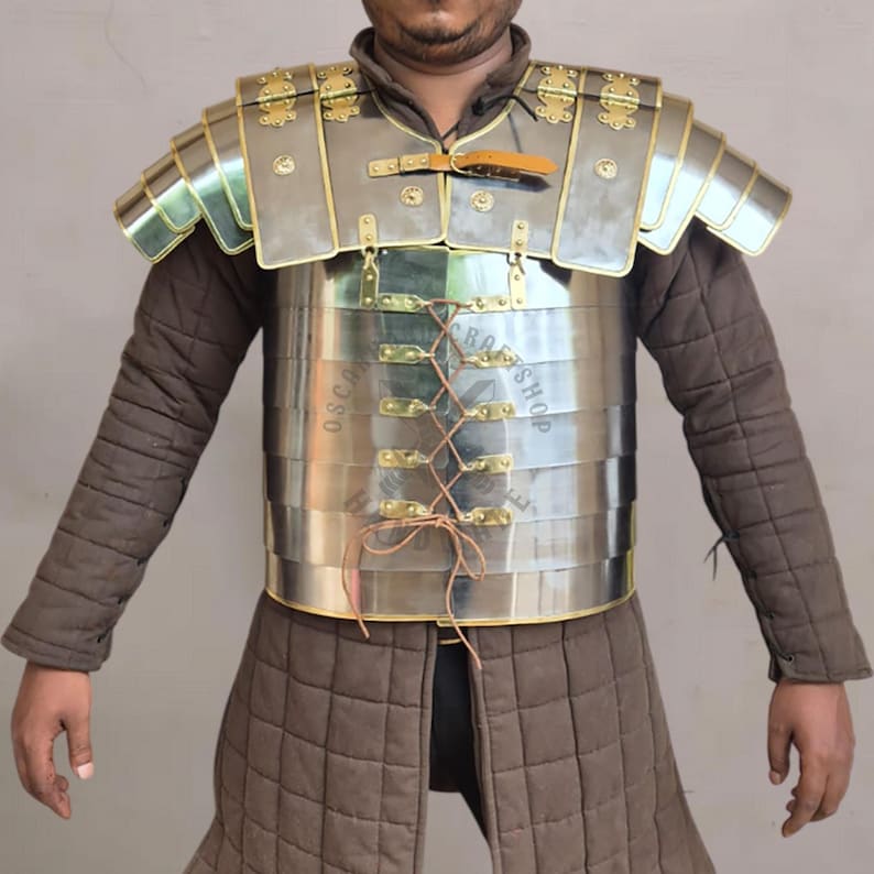 Side view of Lorica Segmentata steel reenactment armor