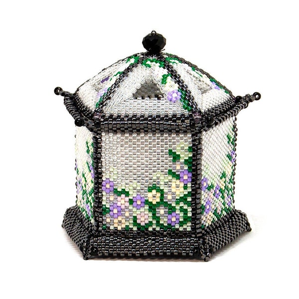 Beading Pattern - Tutorial -  Ornament - The Chinese Pagoda Box - Gift Box - Tea Light Holder - Christmas - PDF download