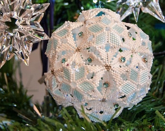 Patrón PDF para adorno navideño de peyote, tutorial de bola con cuentas, esfera 3D de peyote, patrón de bola de nieve, descarga instantánea, nivel experto.