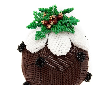 Beading Pattern - Tutorial -  Ornament - Christmas Pudding - geometric - PDF download