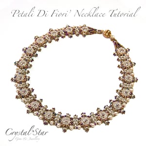 Beading Tutorial Pattern - PDF - Petali Di Fiori - necklace - 8mm swarovski rivoli and pearls