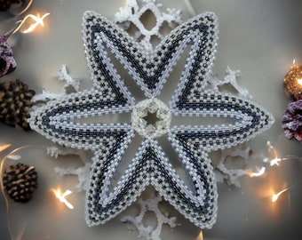 Beading Pattern - Ribbon Star Ornament - Christmas Tree Ornament - Peyote - Tutorial