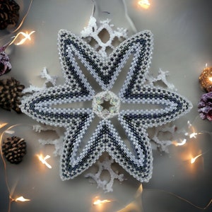 Beading Pattern Ribbon Star Ornament Christmas Tree Ornament Peyote Tutorial image 1