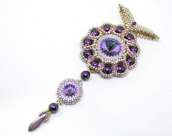 Beading Pattern - Tutorial - Rivoli Bezel - Pendant - Cosmic Pendant - PDF - Crystal - Pearl