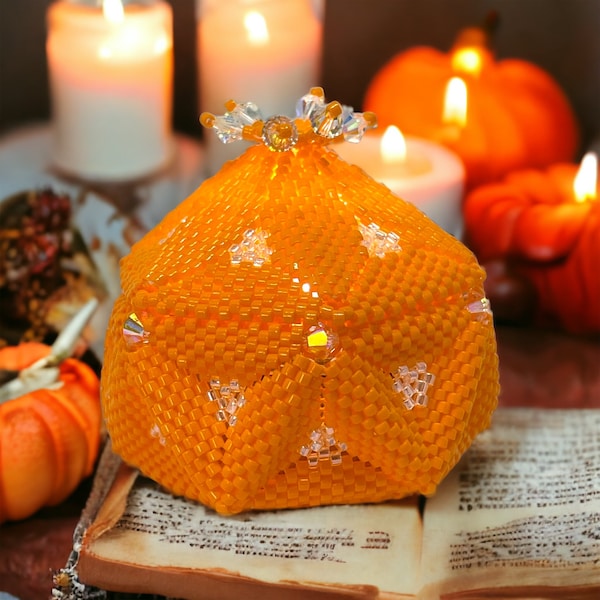 Beading Pattern - Pumpkin Trinket Box - Gift Box - Tea Light Holder - Halloween - PDF download