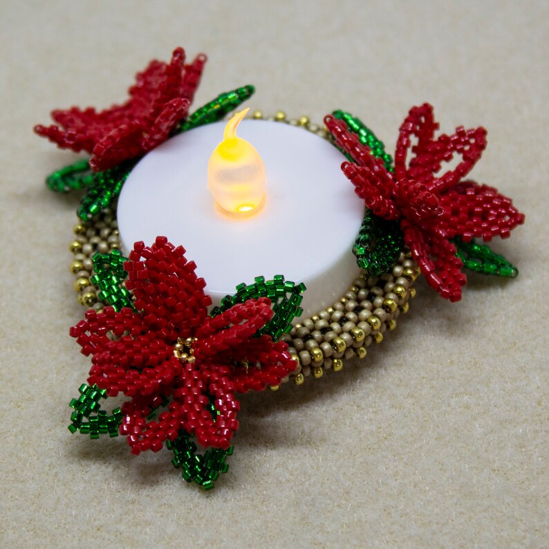 Beading Pattern Tutorial Poinsettia Tea Light Holder Etsy UK