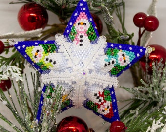 Beading Pattern - Tutorial -  Ornament - The Snowman Star - Star - Christmas - PDF download