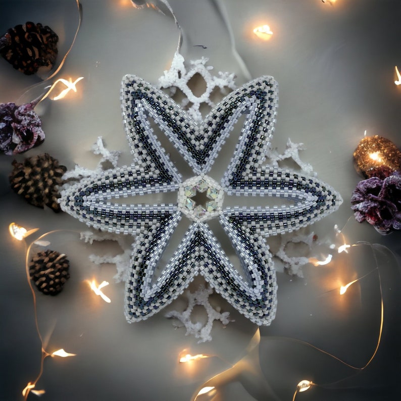 Beading Pattern Ribbon Star Ornament Christmas Tree Ornament Peyote Tutorial image 1