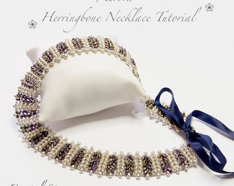 PDF beading tutorial pattern - necklace - collar - twin beads - 'Aurora' - Herringbone