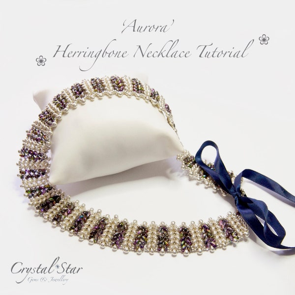 PDF beading tutorial pattern - necklace - collar - twin beads - 'Aurora' - Herringbone