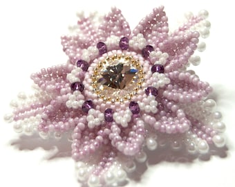 Flower beading tutorial - PDF download pattern - Patience Daisy - 18mm Swarovski rivoli bezel