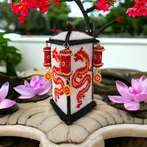 Beading Pattern - Tutorial -  Ornament - Dragon Trinket Box - Tea Light Holder - PDF download - Peyote - Lantern