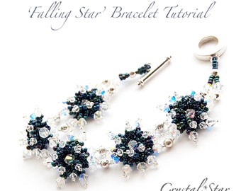 PDF beading tutorial pattern - Falling Star bracelet - 4mm Swarovski bicones