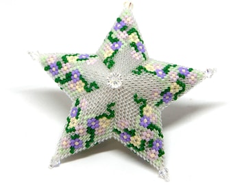 Beading Pattern - Tutorial -  Ornament - Blossom - Star - Christmas - PDF download - Peyote