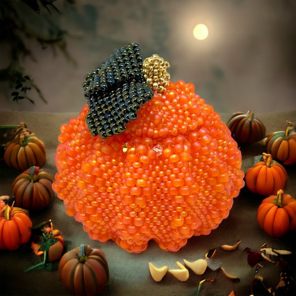 Beading Pattern - Jack O Lantern - Halloween Ornament - Trinket Box - Peyote - Tutorial