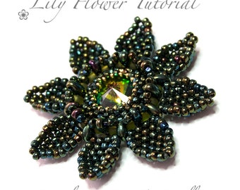 Beading pattern - tutorial - flower - Lily - 18mm rivoli tutorial - PDF download