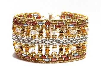 PDF bracelet beading tutorial pattern - Harmony cuff bracelet with super duos