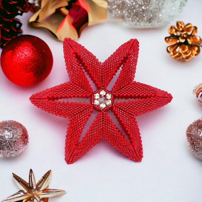 Beading Pattern Ribbon Star Ornament Christmas Tree Ornament Peyote Tutorial image 2