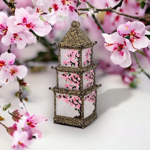 Beading Pattern - Tutorial -  Ornament - The Chinese Temple Box - Tea Light Holder - PDF download - Stacking Boxes - Peyote - Square Box