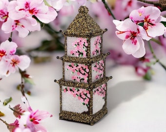 Beading Pattern - Tutorial -  Ornament - The Chinese Temple Box - Tea Light Holder - PDF download - stacking bead boxes